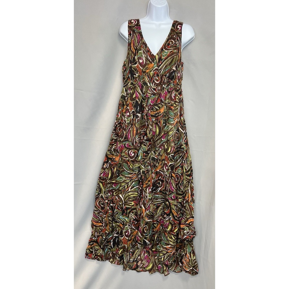 Grace Elements Floralโ Hi-Low Dress Cotton Flowy Womens M Boho Resort Wear